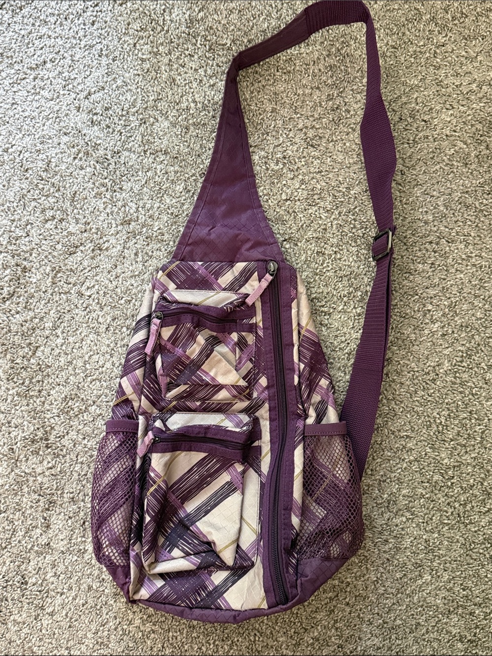 Purple Plaid Sling Crossbody Hiking Bag